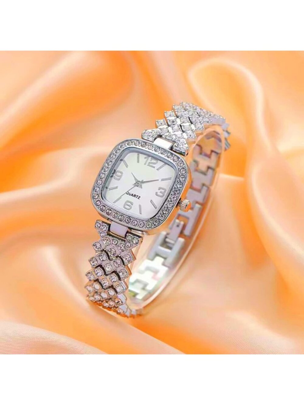 Women's Silver Fashion Luxury Vintage Diamond Square Digital Dial Quartz Watches - Picture 3 of 6